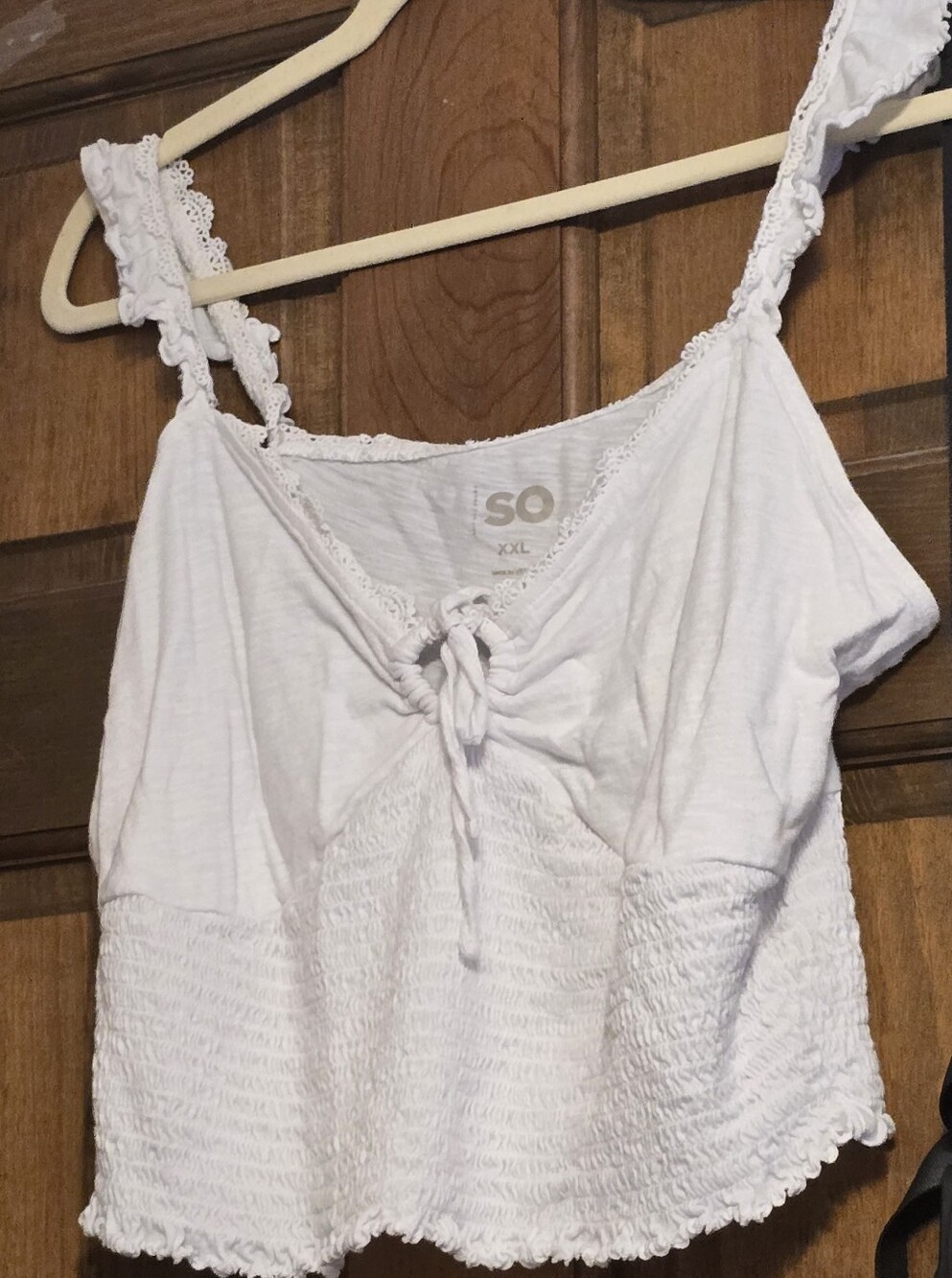 So White Lace-Trim Smocked Tank Top